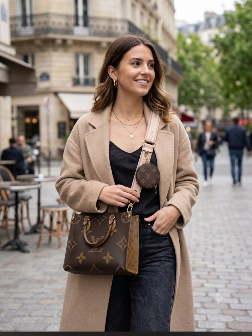 Brand New !!  Brown Monogram Tote with Removable Coin Pouch and Wide Strap read👇